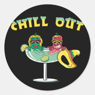 Cute Chilli Peppers in Margarita Chill Out Classic Round Sticker