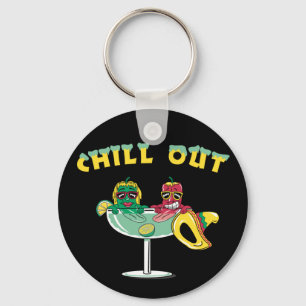 Cute Chilli Peppers in Margarita Chill Out Key Ring