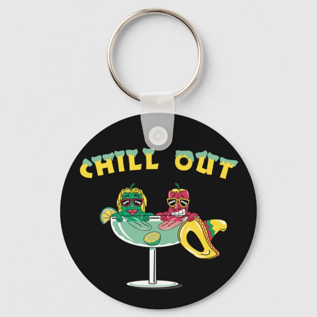 Cute Chilli Peppers in Margarita Chill Out Key Ring (Front)
