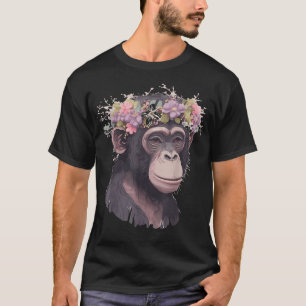 Cute Chimp Chimpanzee Flower Crown Floral Ape Monk T-Shirt