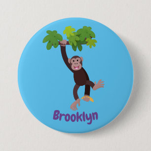 Cute chimpanzee in jungle hanging cartoon 7.5 cm round badge