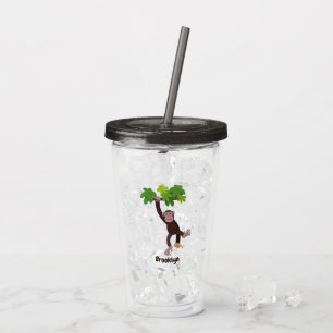 Cute chimpanzee in jungle hanging cartoon acrylic tumbler