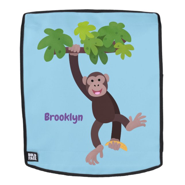 Cute chimpanzee in jungle hanging cartoon backpack (Removable Face)