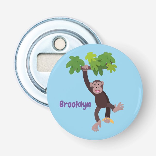 Cute chimpanzee in jungle hanging cartoon bottle opener (Front)