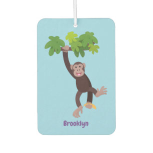 Cute chimpanzee in jungle hanging cartoon car air freshener