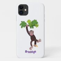 Cute chimpanzee in jungle hanging cartoon