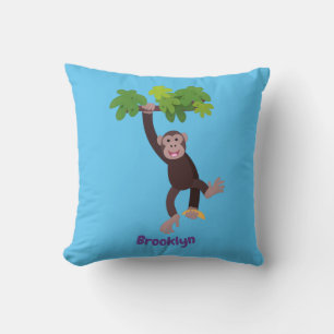Cute chimpanzee in jungle hanging cartoon cushion