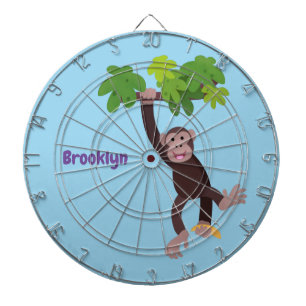 Cute chimpanzee in jungle hanging cartoon dartboard