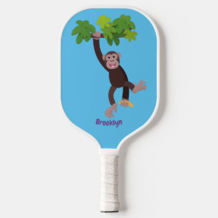 Cute chimpanzee in jungle hanging cartoon  pickleball paddle