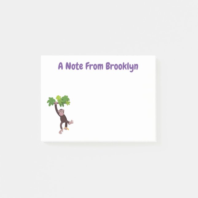 Cute chimpanzee in jungle hanging cartoon post-it notes (Front)
