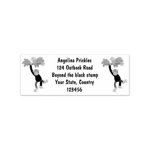 Cute chimpanzee in jungle hanging cartoon rubber stamp