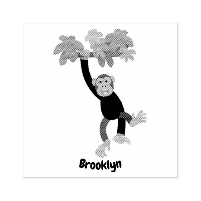 Cute chimpanzee in jungle hanging cartoon  rubber stamp (Imprint)