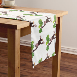 Cute chimpanzee in jungle hanging cartoon short table runner