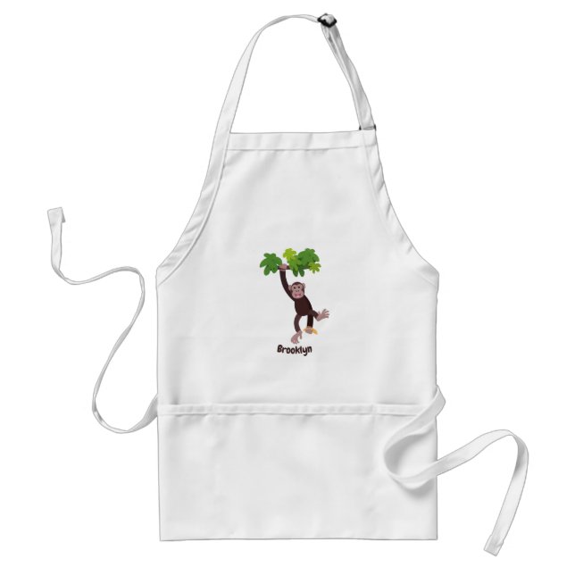Cute chimpanzee in jungle hanging cartoon standard apron (Front)
