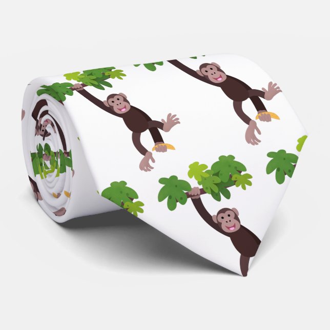 Cute chimpanzee in jungle hanging cartoon tie (Rolled)