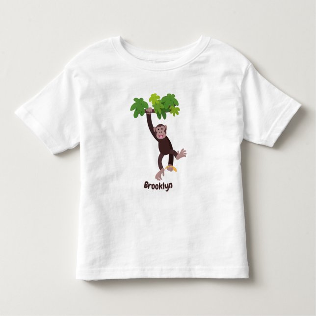 Cute chimpanzee in jungle hanging cartoon toddler T-Shirt (Front)