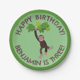 Cute chimpanzee in jungle personalised birthday paper plate