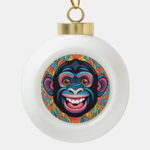 Cute Chimpanzee Laughs Ceramic Ball Christmas Ornament