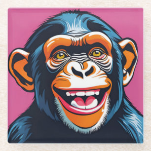 Cute Chimpanzee Laughs Glass Coaster