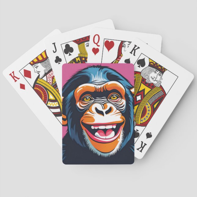 Cute Chimpanzee Laughs Playing Cards (Back)