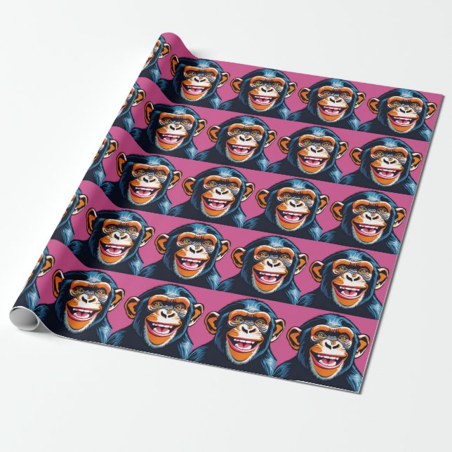 Cute Chimpanzee Laughs Wrapping Paper (Unrolled)