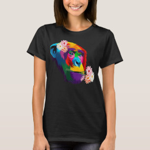 cute Chimpanzee Monkey colourful Chimpanzee flower T-Shirt