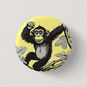 Cute chimpanzee on the branch greets 3 cm round badge