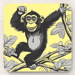 Cute chimpanzee on the branch greets coaster
