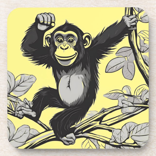 Cute chimpanzee on the branch greets coaster (Front)