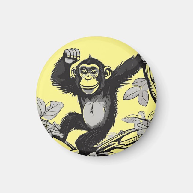 Cute chimpanzee on the branch greets magnet (Front)