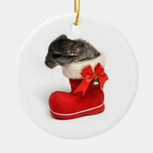 Cute Chinchilla in Christmas Stocking Ceramic Ornament