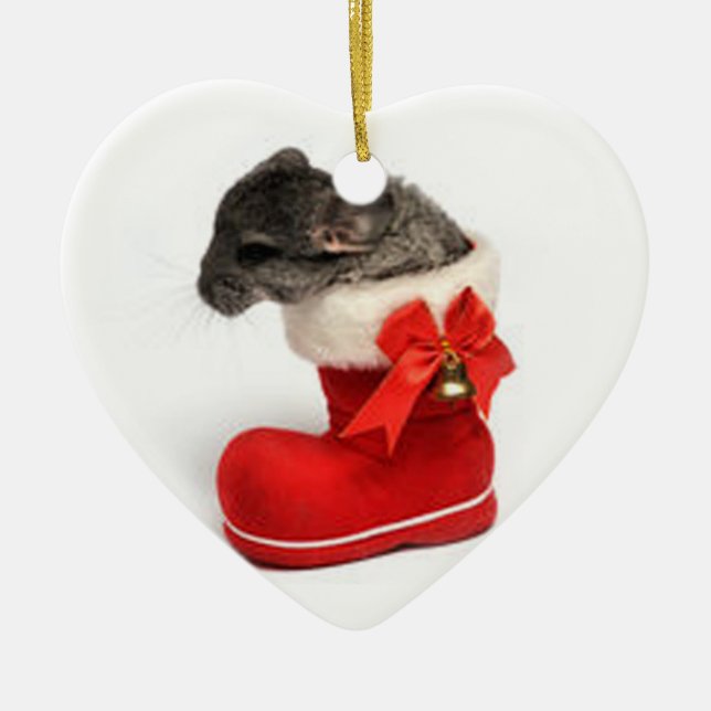 Cute Chinchilla in Christmas Stocking Ceramic Tree Decoration (Front)