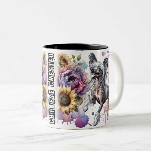 Cute Chinese Crested Dog Two-Tone Coffee Mug (Front Right)