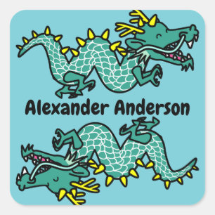 Cute Chinese Dragons Personalise Square Sticker