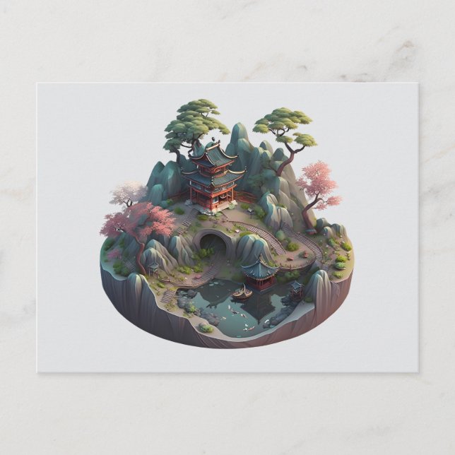Cute Chinese Fantasy 3D Landscape Postcard (Front)