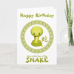 Cute Chinese Happy Birthday Year of the Snake Holiday Card