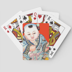 Cute Chinese Laughing Good Luck Buddha on red Playing Cards
