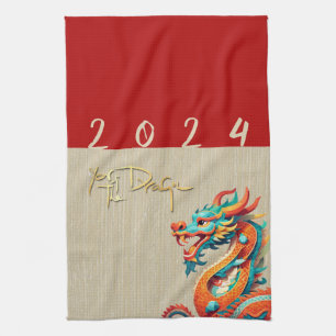 Cute Chinese New Year Dragon Zodiac KT Tea Towel