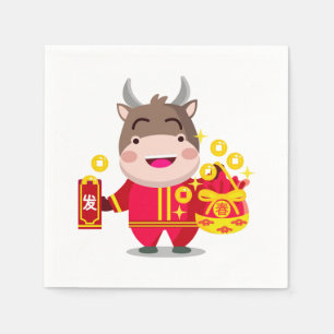 Cute Chinese New Year of the Ox gold coins Napkin