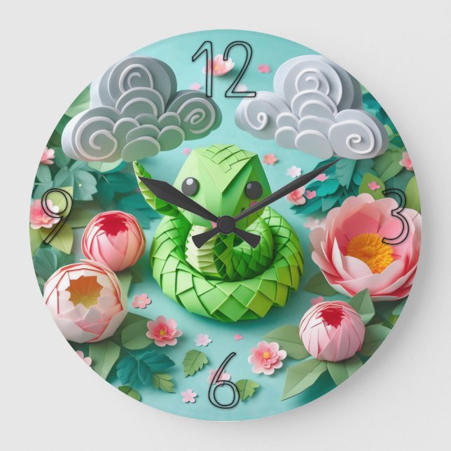 Cute Chinese New Year Snake Origami WC2 Large Clock (Front)