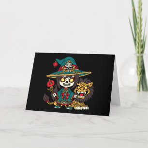Cute Chinese New Years Witch and Lion Card