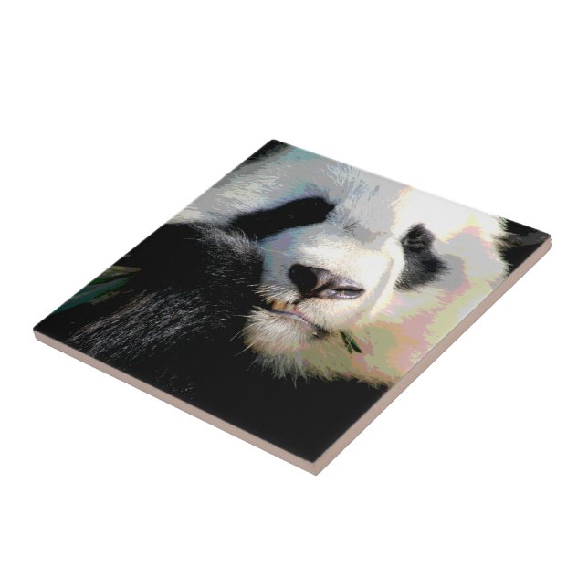 Cute Chinese Panda Bear Eating Bamboo Digital Art Tile (Side)