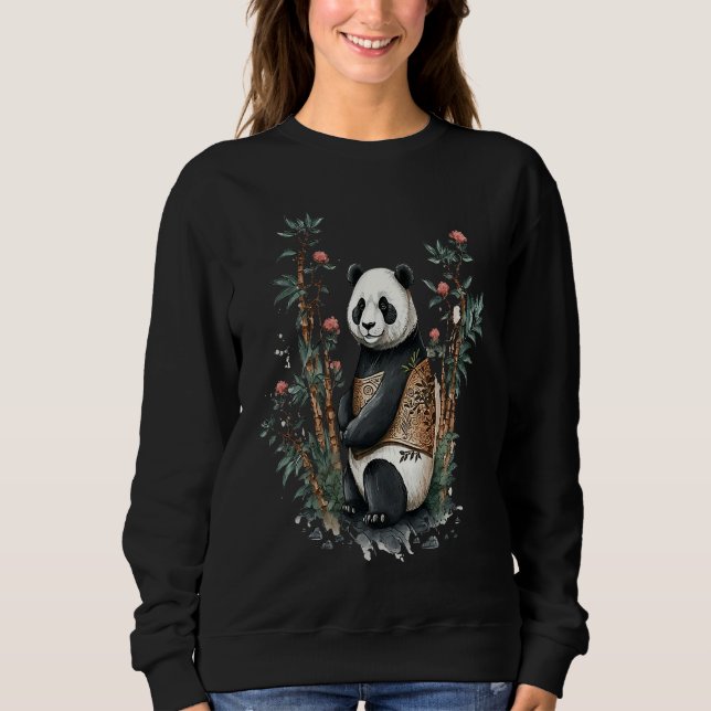 Cute Chinese Style Panda beautiful Flowers Sweatshirt (Front)