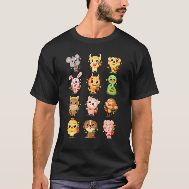 Cute Chinese Zodiac Animal Signs Lunar New Year 20 T-Shirt (Front)