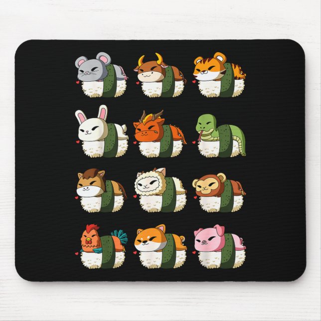 Cute Chinese Zodiac Animal Signs Lunar New Year Su Mouse Pad (Front)