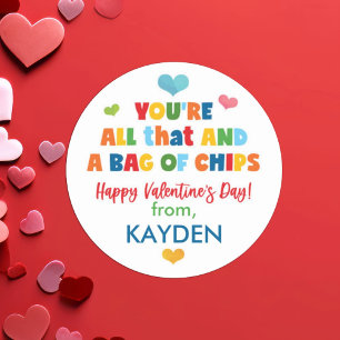 Cute Chip Bag School Valentine Day  Classic Round Sticker