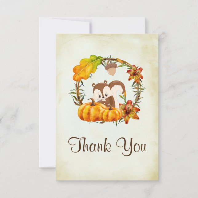Cute Chipmunk and Pumpkin Baby Shower Thanks Thank You Card (Front)