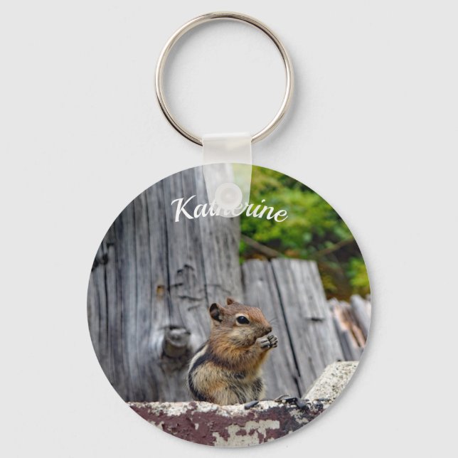 Cute Chipmunk Animal Photo Customizable Key Ring (Front)