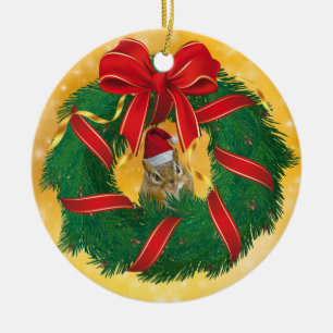 Cute Chipmunk Christmas Wreath Ceramic Tree Decoration