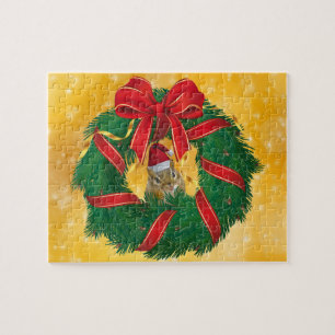 Cute Chipmunk Christmas Wreath Jigsaw Puzzle